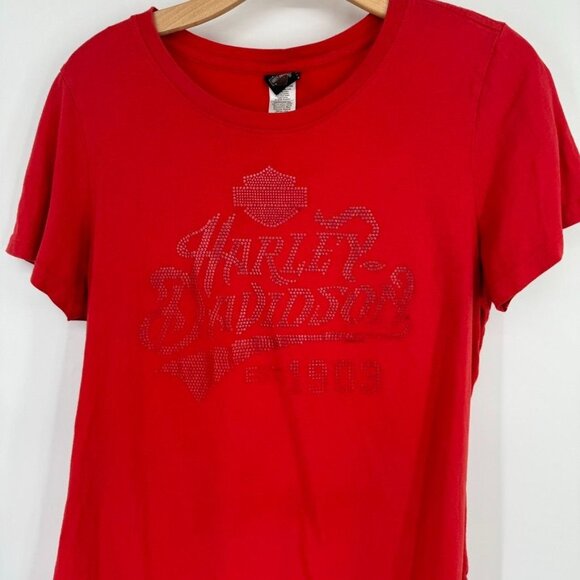 Harley Davidson Womens Red T Shirt embellished size XL Cotton Fort Walton Beach - Picture 3 of 9